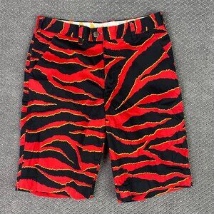 Loudmouth Shorts Men's 32 Red Black Orange Tiger Stripe Golf Chino Loud Mouth